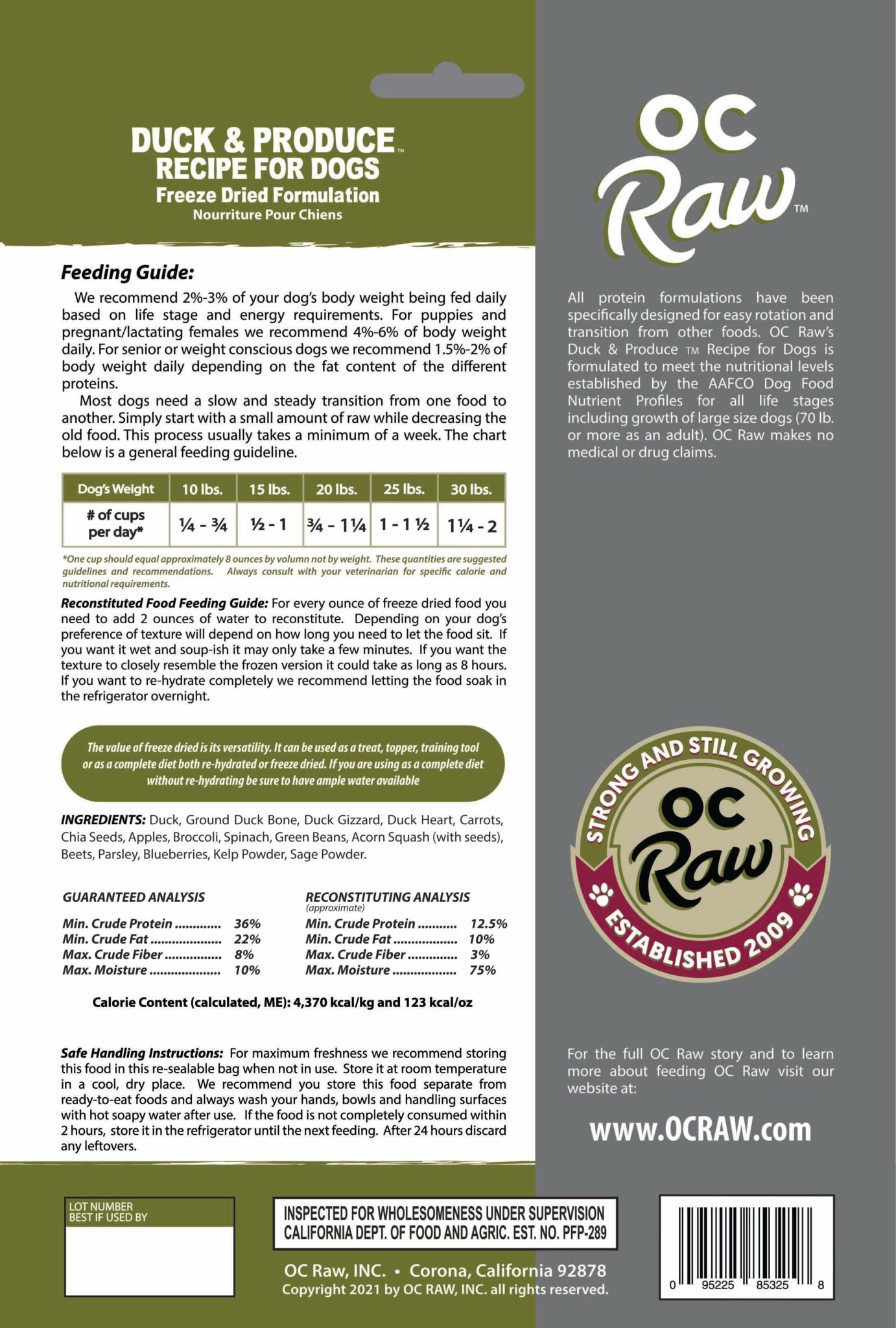DUCK & PRODUCE ~ 5.5 oz Freeze Dried Meaty Rox