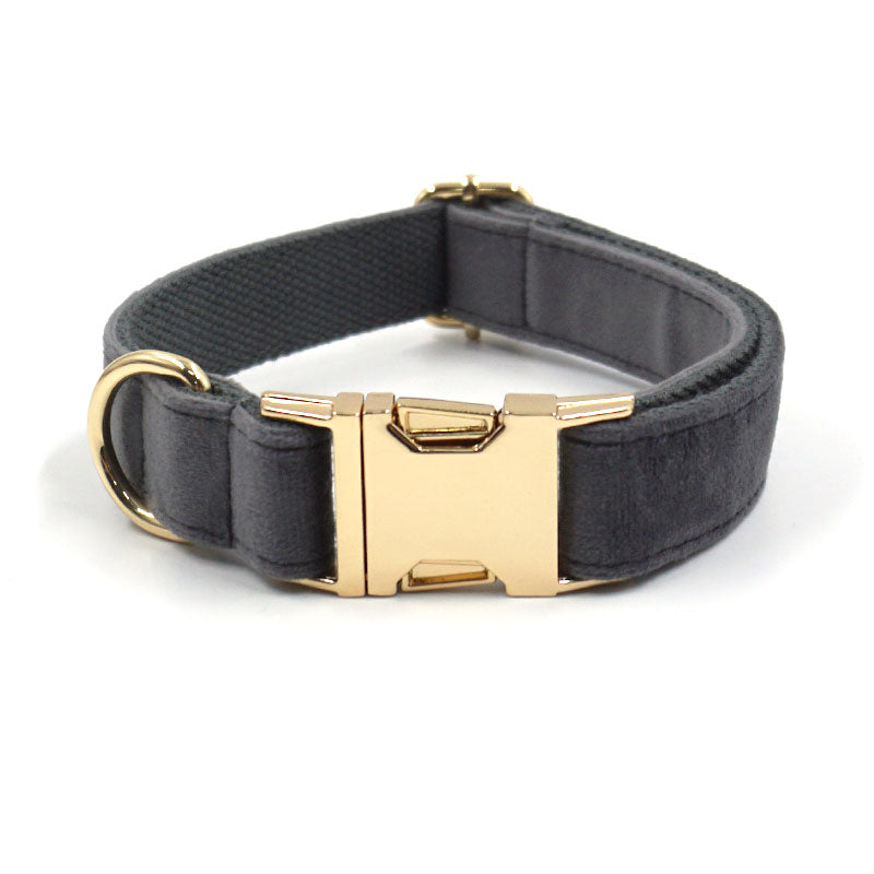 Puptqe Dark Grey Velvet Dog Collar
