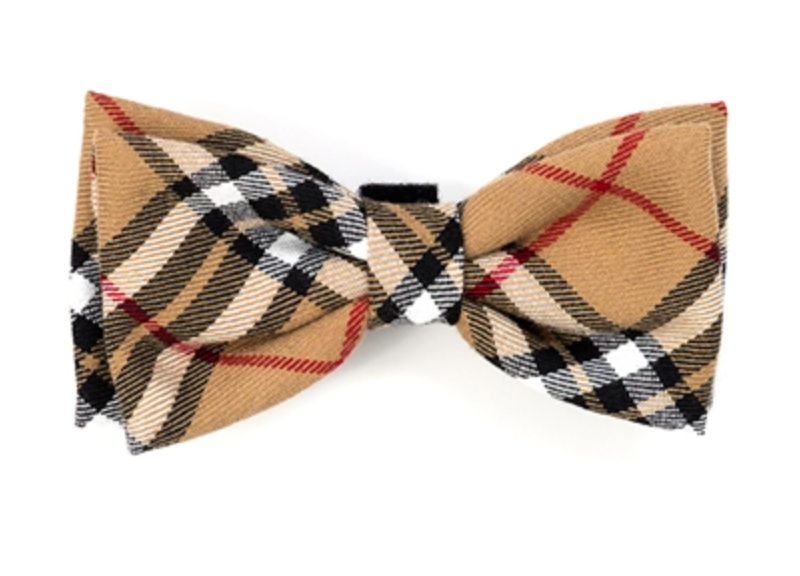 Tan Plaid Bow Tie