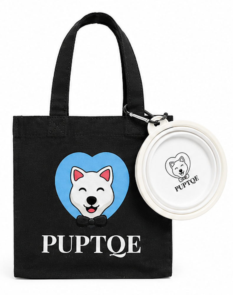 Puptqe Walking Mini Tote Bag + Travel Water Bowl