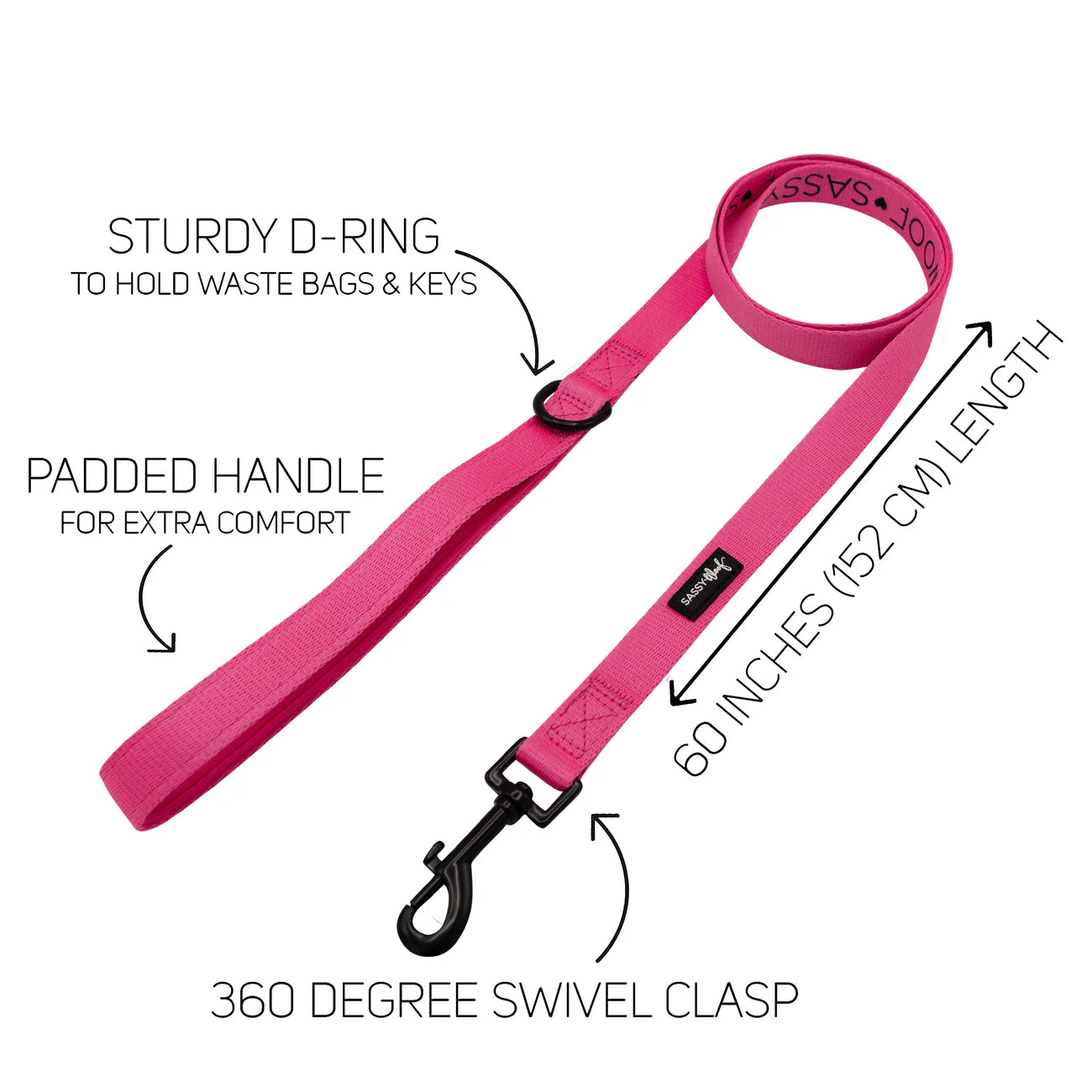 Sassy Woof Dog Leash - Neon Pink