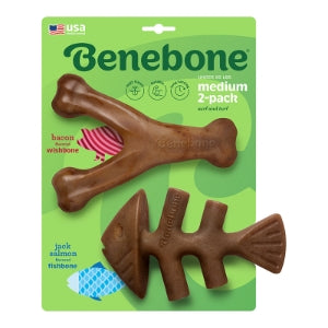 Benebone Dog Jack Salmon Fishbone & Bacon Wishbone Medium - 2 Pack