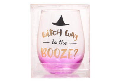 Witch Way To the Booze Halloween Stemless Wine Glass