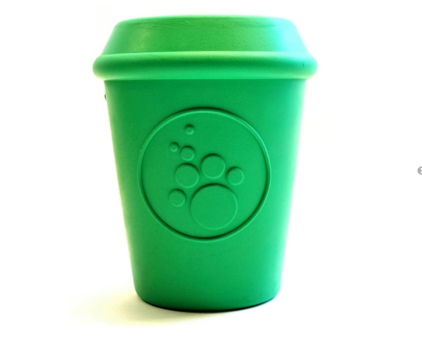 Green SodaPup Coffee Cup Durable Natural Rubber Dog Chew Toy and Treat Dispenser