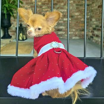 Holiday Dog Harness Dress - Red Velvet Sparkle