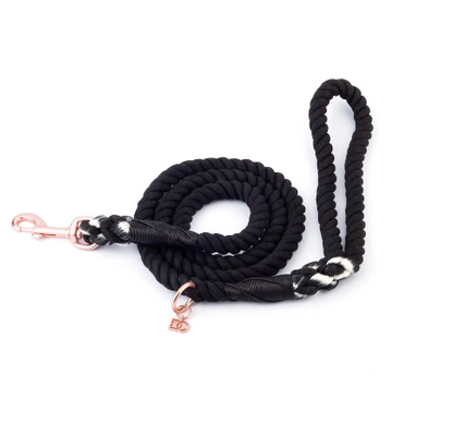 Rope Dog Leash - Black with Rose Gold & Charm