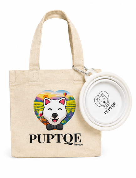 Puptqe Walking Mini Tote Bag + Travel Water Bowl