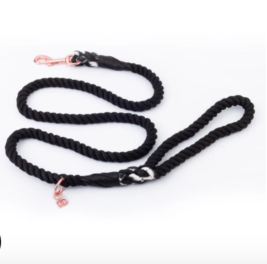 Rope Dog Leash - Black with Rose Gold & Charm