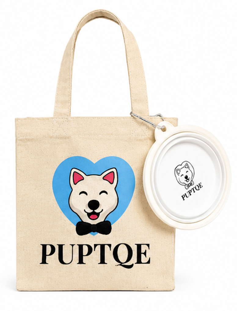Puptqe Walking Mini Tote Bag + Travel Water Bowl