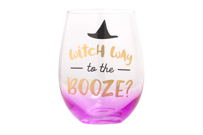 Witch Way To the Booze Halloween Stemless Wine Glass