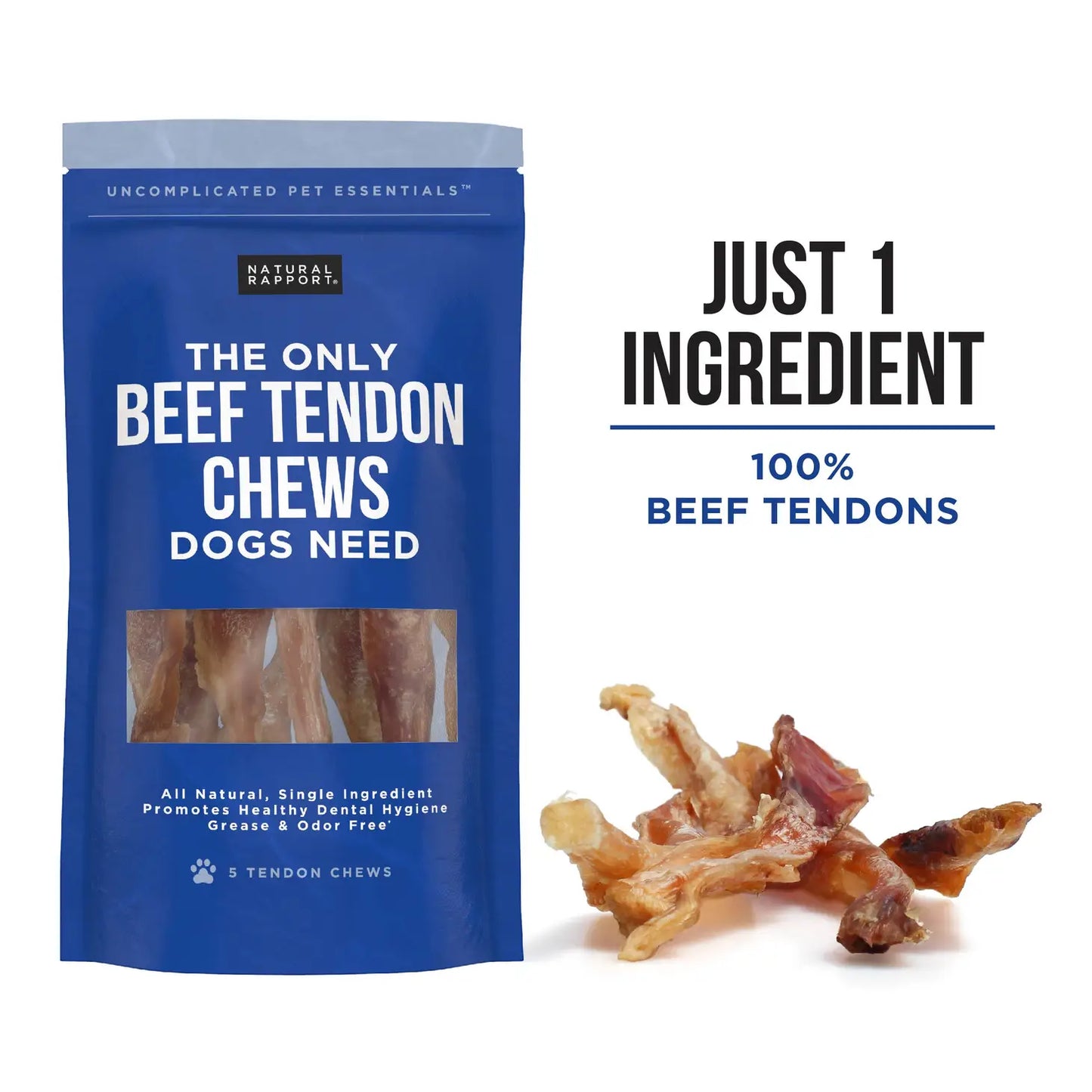 Natural Rapport The Only Beef Tendon Chews Dogs Need - 5 Tendons